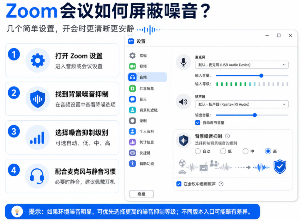 Zoom会议如何屏蔽噪音