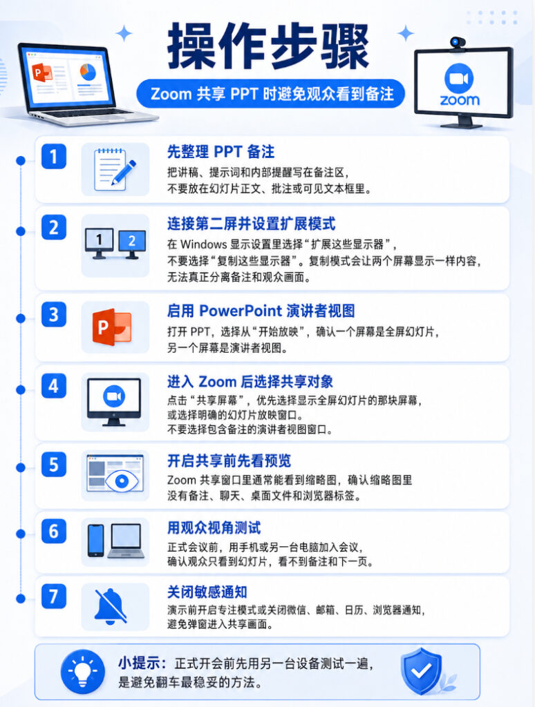 Zoom共享PPT时如何只让观众看幻灯片