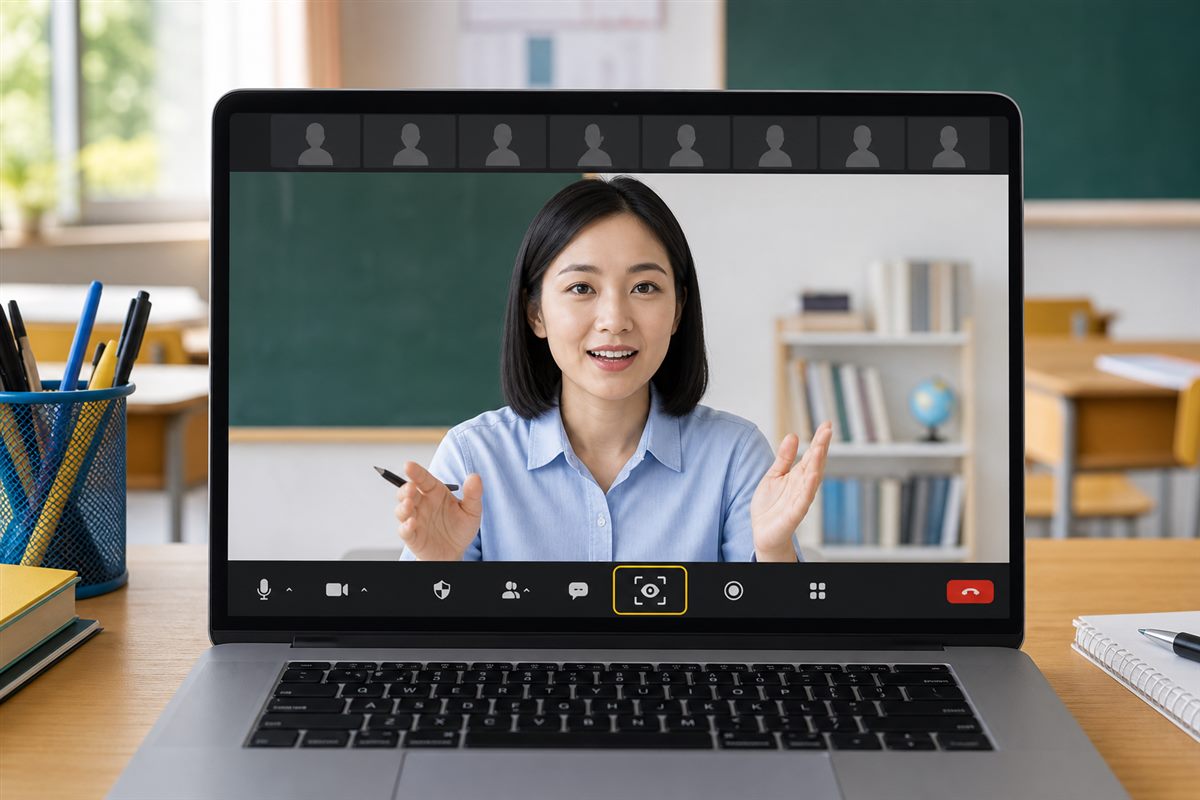 教师在Zoom视频课堂中启用专注模式