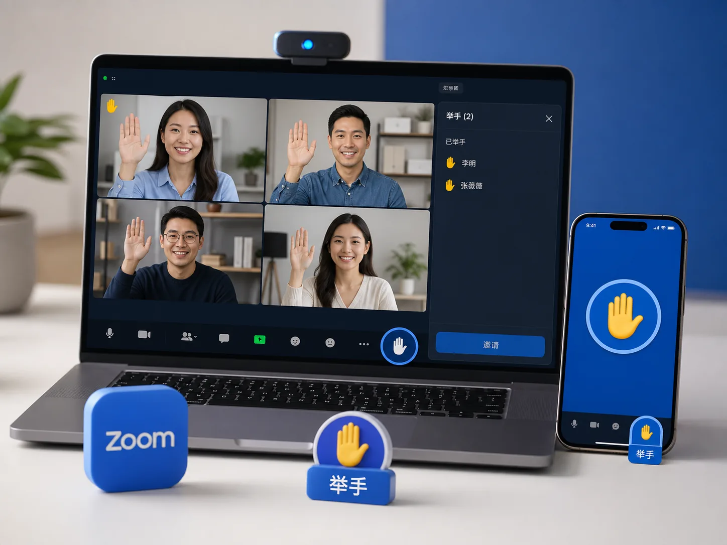 Zoom会议参会者举手排队